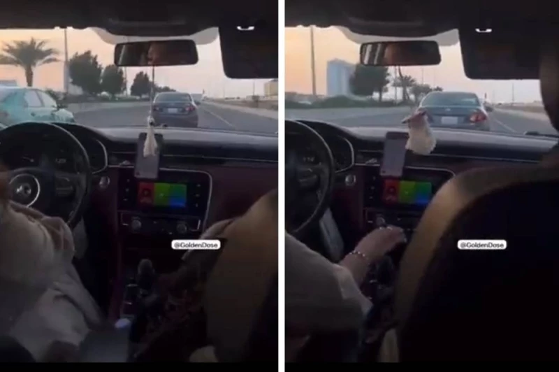 علامات الساعة تظهر لامحال.. شابة سعودية تقود سيارتها بسرعة جنونية وتراوغ بين المركبات وبجانبها سيدة أخرى!!